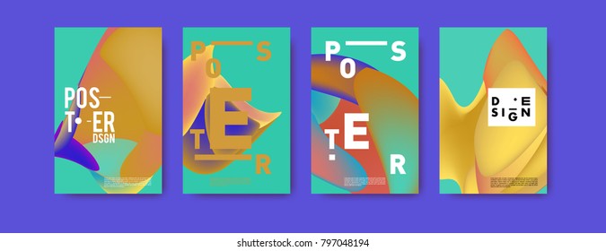 Abstract colorful liquid and fluid pattern background for poster design. Blue, yellow, red, orange, pink and green. Vector banner poster template in Eps10.
