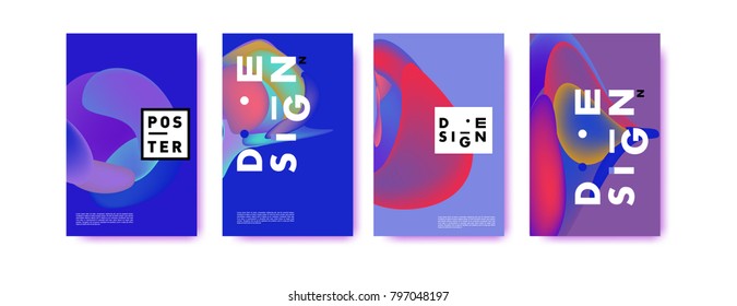 Abstract colorful liquid and fluid pattern background for poster design. Blue, yellow, red, orange, pink and green. Vector banner poster template in Eps10.
