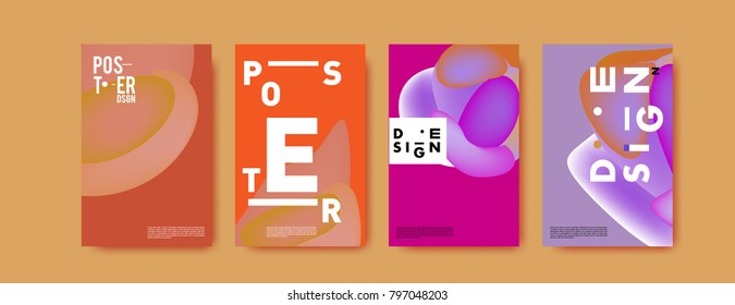 Abstract colorful liquid and fluid pattern background for poster design. Blue, yellow, red, orange, pink and green. Vector banner poster template in Eps10.