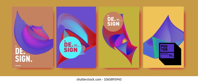 Abstract colorful liquid and geometric pattern background for poster design. Blue, yellow, red, orange, pink and green. Vector banner poster template in Eps10.
