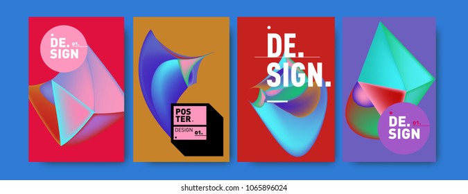 Abstract colorful liquid and geometric pattern background for poster design. Blue, yellow, red, orange, pink and green. Vector banner poster template in Eps10.