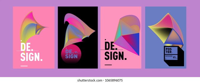 Abstract colorful liquid and geometric pattern background for poster design. Blue, yellow, red, orange, pink and green. Vector banner poster template in Eps10.