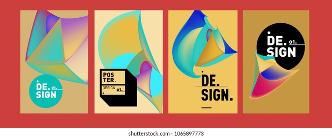 Abstract colorful liquid and geometric pattern background for poster design. Blue, yellow, red, orange, pink and green. Vector banner poster template in Eps10.