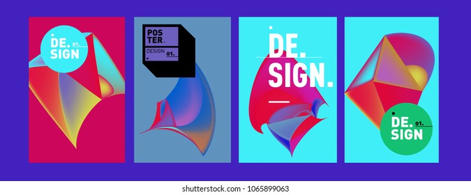 Abstract colorful liquid and geometric pattern background for poster design. Blue, yellow, red, orange, pink and green. Vector banner poster template in Eps10.