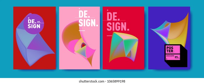 Abstract colorful liquid and geometric pattern background for poster design. Blue, yellow, red, orange, pink and green. Vector banner poster template in Eps10.