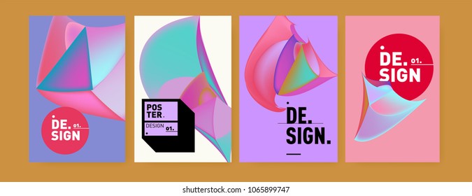 Abstract colorful liquid and geometric pattern background for poster design. Blue, yellow, red, orange, pink and green. Vector banner poster template in Eps10.