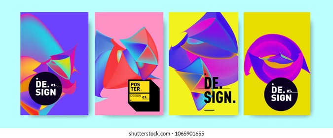 Abstract colorful liquid and geometric pattern background for poster design. Blue, yellow, red, orange, pink and green. Vector banner poster template in Eps10.