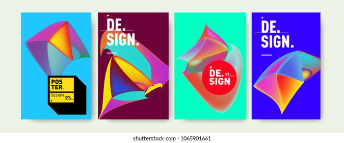 Abstract colorful liquid and geometric pattern background for poster design. Blue, yellow, red, orange, pink and green. Vector banner poster template in Eps10.