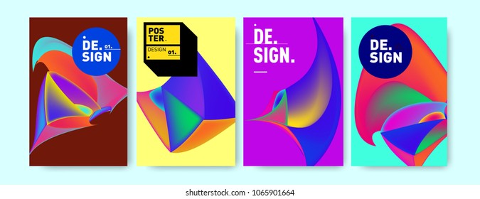 Abstract colorful liquid and geometric pattern background for poster design. Blue, yellow, red, orange, pink and green. Vector banner poster template in Eps10.