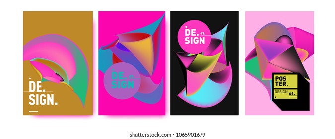 Abstract colorful liquid and geometric pattern background for poster design. Blue, yellow, red, orange, pink and green. Vector banner poster template in Eps10.
