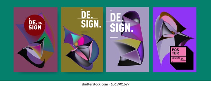 Abstract colorful liquid and geometric pattern background for poster design. Blue, yellow, red, orange, pink and green. Vector banner poster template in Eps10.