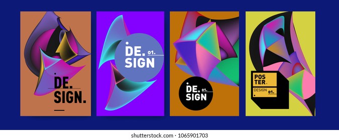 Abstract colorful liquid and geometric pattern background for poster design. Blue, yellow, red, orange, pink and green. Vector banner poster template in Eps10.
