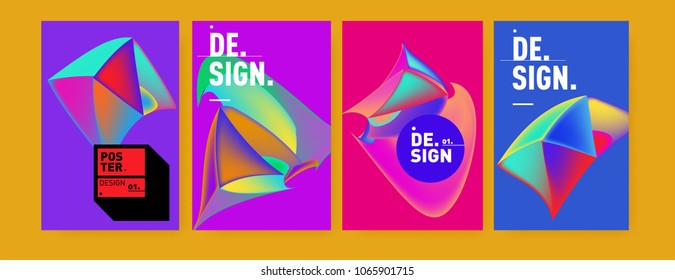 Abstract colorful liquid and geometric pattern background for poster design. Blue, yellow, red, orange, pink and green. Vector banner poster template in Eps10.