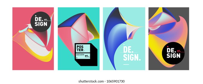 Abstract colorful liquid and geometric pattern background for poster design. Blue, yellow, red, orange, pink and green. Vector banner poster template in Eps10.