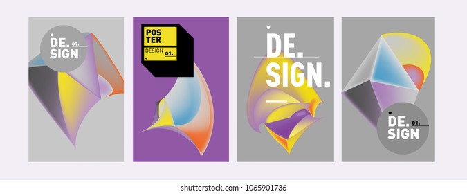 Abstract colorful liquid and geometric pattern background for poster design. Blue, yellow, red, orange, pink and green. Vector banner poster template in Eps10.