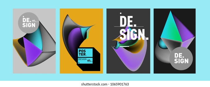 Abstract colorful liquid and geometric pattern background for poster design. Blue, yellow, red, orange, pink and green. Vector banner poster template in Eps10.