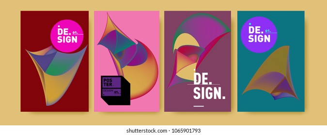 Abstract colorful liquid and geometric pattern background for poster design. Blue, yellow, red, orange, pink and green. Vector banner poster template in Eps10.