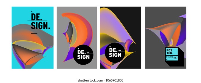 Abstract colorful liquid and geometric pattern background for poster design. Blue, yellow, red, orange, pink and green. Vector banner poster template in Eps10.