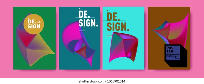 Abstract colorful liquid and geometric pattern background for poster design. Blue, yellow, red, orange, pink and green. Vector banner poster template in Eps10.