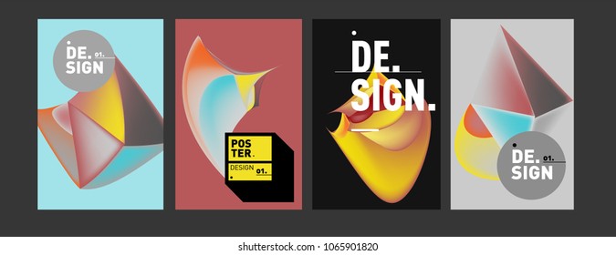 Abstract colorful liquid and geometric pattern background for poster design. Blue, yellow, red, orange, pink and green. Vector banner poster template in Eps10.