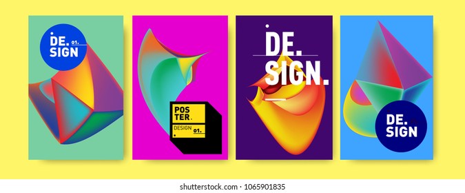 Abstract colorful liquid and geometric pattern background for poster design. Blue, yellow, red, orange, pink and green. Vector banner poster template in Eps10.
