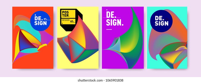 Abstract colorful liquid and geometric pattern background for poster design. Blue, yellow, red, orange, pink and green. Vector banner poster template in Eps10.