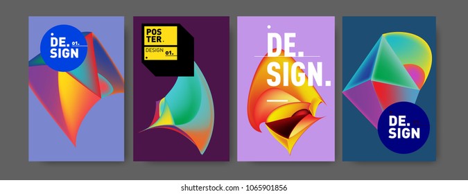 Abstract colorful liquid and geometric pattern background for poster design. Blue, yellow, red, orange, pink and green. Vector banner poster template in Eps10.