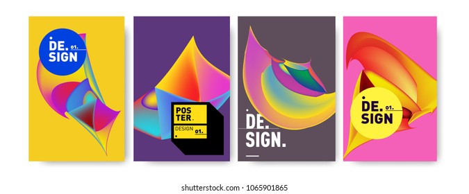 Abstract colorful liquid and geometric pattern background for poster design. Blue, yellow, red, orange, pink and green. Vector banner poster template in Eps10.