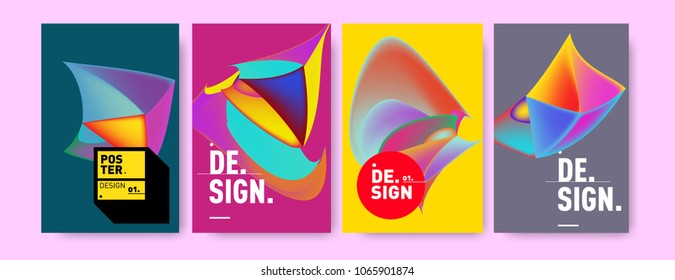 Abstract colorful liquid and geometric pattern background for poster design. Blue, yellow, red, orange, pink and green. Vector banner poster template in Eps10.