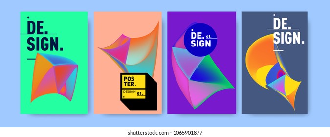 Abstract colorful liquid and geometric pattern background for poster design. Blue, yellow, red, orange, pink and green. Vector banner poster template in Eps10.