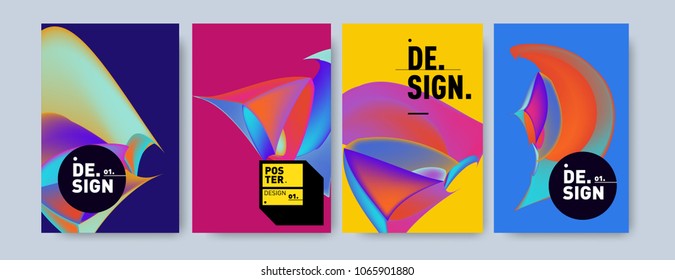 Abstract colorful liquid and geometric pattern background for poster design. Blue, yellow, red, orange, pink and green. Vector banner poster template in Eps10.