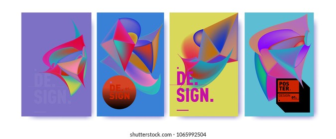 Abstract colorful liquid and geometric pattern background for poster design. Blue, yellow, red, orange, pink and green. Vector banner poster template in Eps10.