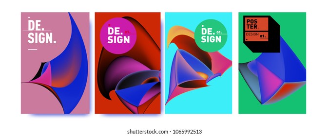 Abstract colorful liquid and geometric pattern background for poster design. Blue, yellow, red, orange, pink and green. Vector banner poster template in Eps10.