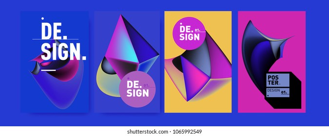 Abstract colorful liquid and geometric pattern background for poster design. Blue, yellow, red, orange, pink and green. Vector banner poster template in Eps10.