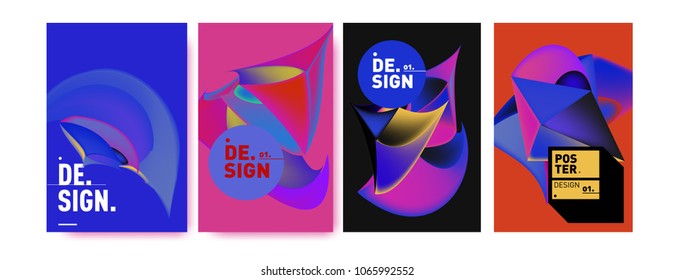 Abstract colorful liquid and geometric pattern background for poster design. Blue, yellow, red, orange, pink and green. Vector banner poster template in Eps10.
