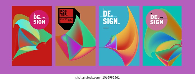 Abstract colorful liquid and geometric pattern background for poster design. Blue, yellow, red, orange, pink and green. Vector banner poster template in Eps10.