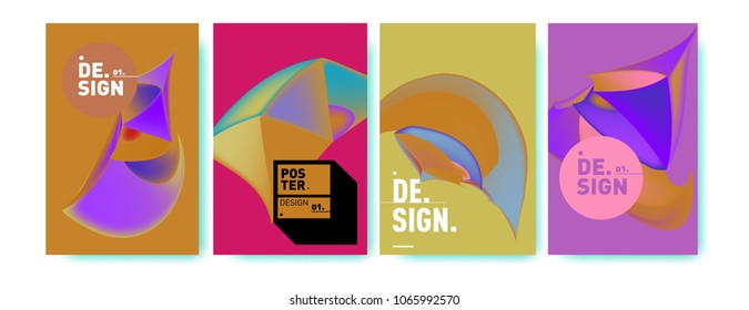 Abstract colorful liquid and geometric pattern background for poster design. Blue, yellow, red, orange, pink and green. Vector banner poster template in Eps10.
