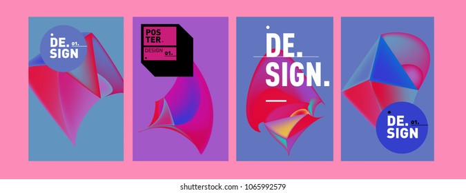 Abstract colorful liquid and geometric pattern background for poster design. Blue, yellow, red, orange, pink and green. Vector banner poster template in Eps10.