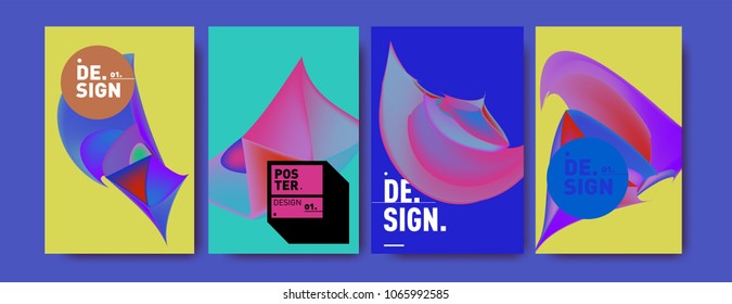 Abstract colorful liquid and geometric pattern background for poster design. Blue, yellow, red, orange, pink and green. Vector banner poster template in Eps10.