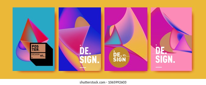 Abstract colorful liquid and geometric pattern background for poster design. Blue, yellow, red, orange, pink and green. Vector banner poster template in Eps10.