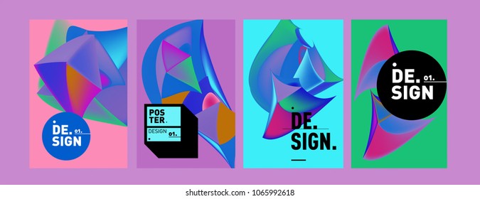 Abstract colorful liquid and geometric pattern background for poster design. Blue, yellow, red, orange, pink and green. Vector banner poster template in Eps10.