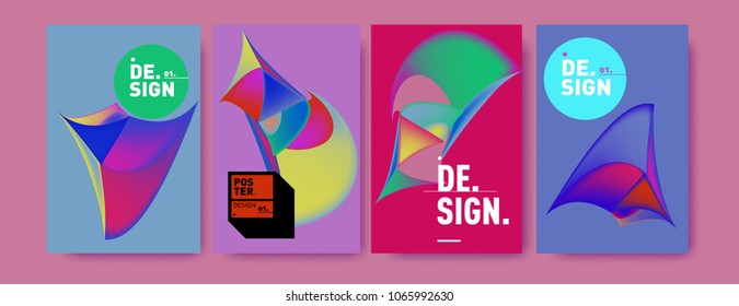 Abstract colorful liquid and geometric pattern background for poster design. Blue, yellow, red, orange, pink and green. Vector banner poster template in Eps10.