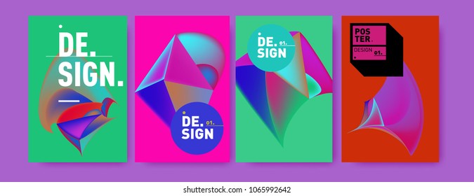 Abstract colorful liquid and geometric pattern background for poster design. Blue, yellow, red, orange, pink and green. Vector banner poster template in Eps10.
