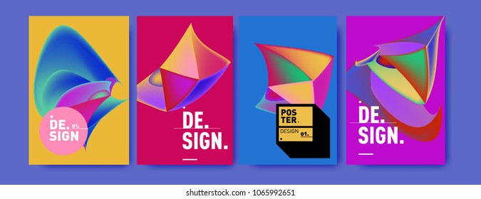 Abstract colorful liquid and geometric pattern background for poster design. Blue, yellow, red, orange, pink and green. Vector banner poster template in Eps10.