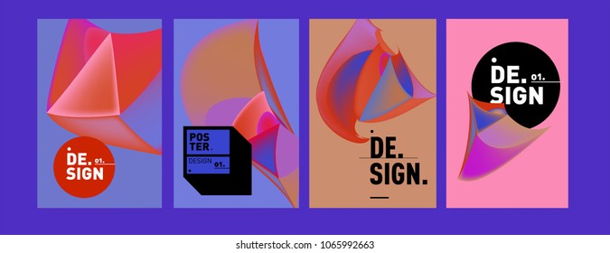 Abstract colorful liquid and geometric pattern background for poster design. Blue, yellow, red, orange, pink and green. Vector banner poster template in Eps10.