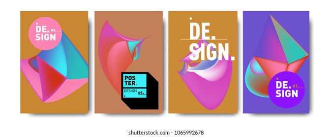Abstract colorful liquid and geometric pattern background for poster design. Blue, yellow, red, orange, pink and green. Vector banner poster template in Eps10.