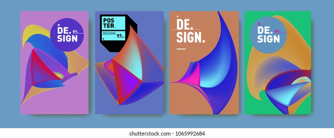 Abstract colorful liquid and geometric pattern background for poster design. Blue, yellow, red, orange, pink and green. Vector banner poster template in Eps10.