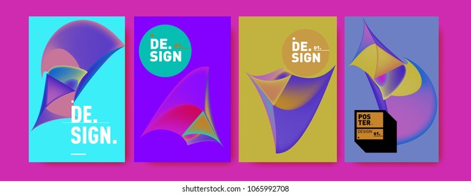 Abstract colorful liquid and geometric pattern background for poster design. Blue, yellow, red, orange, pink and green. Vector banner poster template in Eps10.