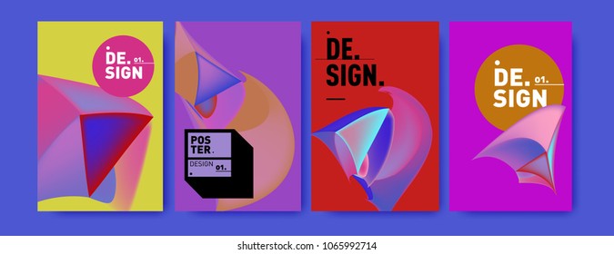 Abstract colorful liquid and geometric pattern background for poster design. Blue, yellow, red, orange, pink and green. Vector banner poster template in Eps10.