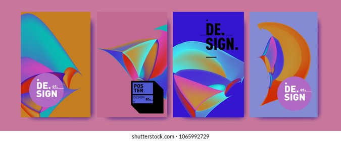 Abstract colorful liquid and geometric pattern background for poster design. Blue, yellow, red, orange, pink and green. Vector banner poster template in Eps10.